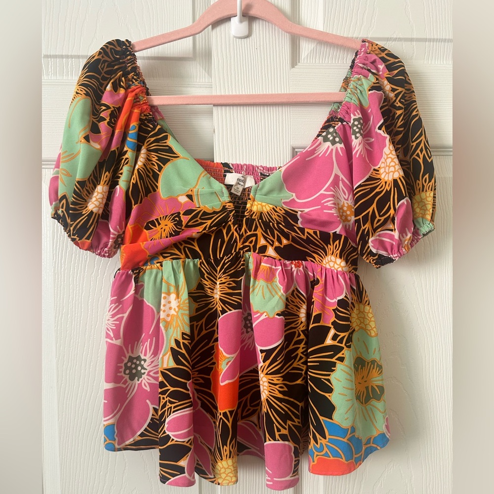 entro Floral Puff-Sleeve Babydoll top M